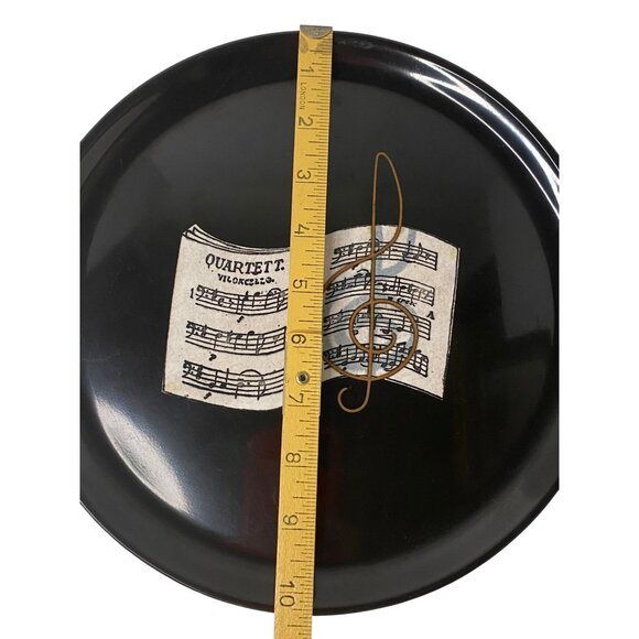 Vintage Couroc Of Monterey Black Music Round Plate Tray G-Clef Quartet 10" - Picture 3 of 5